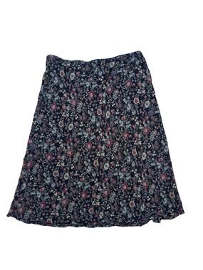 Vintage 90s Dark Floral Knee Length Pull On Skirt Size Small BASICS Blue Red